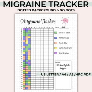 Migraine Tracker Printable - Yearly Headache Log - PDF Journal Page - Pain Tracker - Health Journal - Track Migraine Symptoms - Chronic Pain