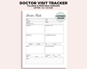 Doctor Visit Tracker Editable, Doctor Notes Printable, Medical Records, Dr Appoinment Log, Template Fillable,  A4/A5/Letter PDF