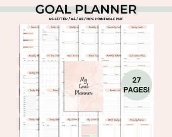 Goal Planner Bundle Printable, SMART Goal Setting,  Daily Weekly Monthly Quarterly Yearly Goal Planner, Goal Tracker PDF, Letter A4 A5 HPC