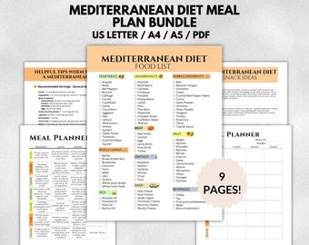 Mediterrane Diet Lebensmittelliste zum Ausdrucken, Mediterrane Diet Meal Plan Bundle, Herz gesund