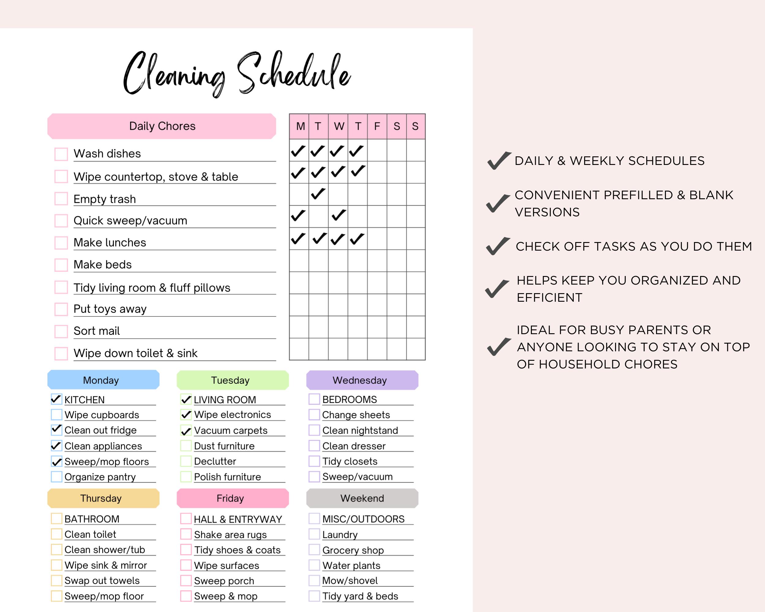Editable Cleaning Schedule, Printable Cleaning to Do List, Weekly ...