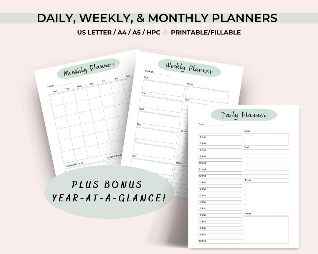 Daily Planner Printable, Editable Weekly Planner, Monthly Planner ...