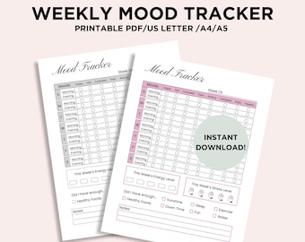 Mood Tracker Printable, Weekly Mood Log, Feelings Tracker, Emotions Tracker, Track Mood, Mental Health Journal, Mood Diary, Letter/A4/A5 PDF