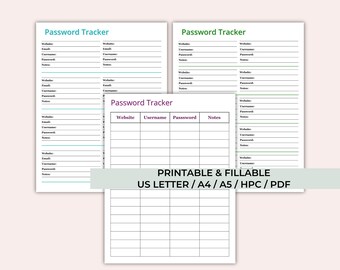 Editable Password Tracker Bundle, Password Organizer, Password Manager, Journal Page, Login Tracker, Household Password Keeper
