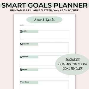Editable SMART Goals Planner, Printable SMART Goal Template, Goal Tracker Worksheet, Goal Action Plan, Simple Goal Planner, Goal Setting PDF