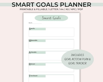 Editable SMART Goals Planner, Printable SMART Goal Template, Goal Tracker Worksheet, Goal Action Plan, Simple Goal Planner, Goal Setting PDF