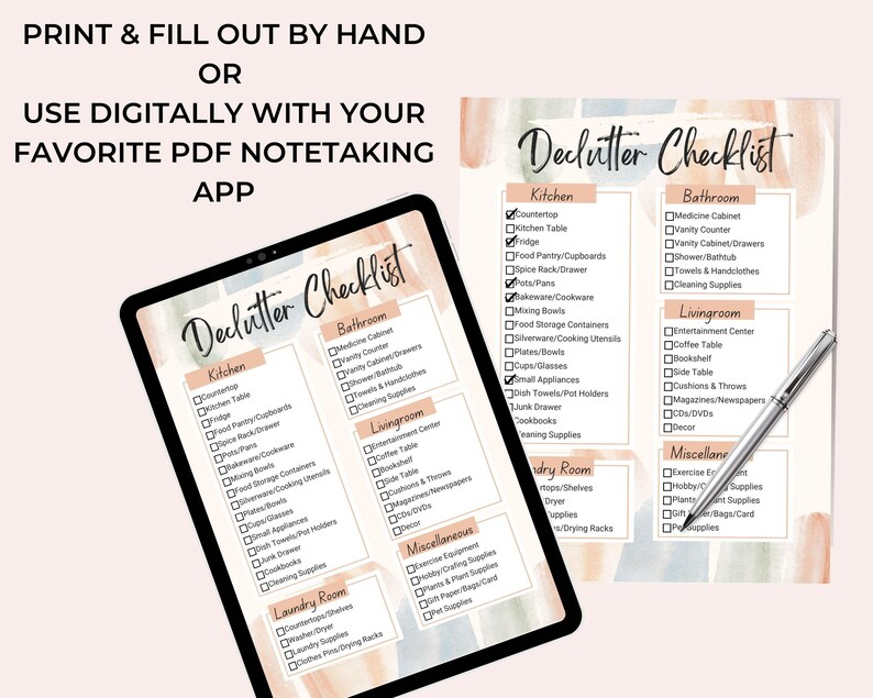 Declutter Checklist Printable, Declutter Planner, Home Decluttering ...