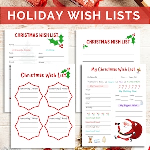 Lista de deseos de Navidad imprimible, Lista de deseos de vacaciones para niños, adolescentes y adultos, Lista de deseos de Navidad, Lista de deseos de Navidad para niños, Lista de deseos de Papá Noel