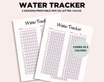 Monthly Water Tracker, Printable Daily Hydration Tracker, Drinking Water Challenge, Letter/A4/A5 PDF