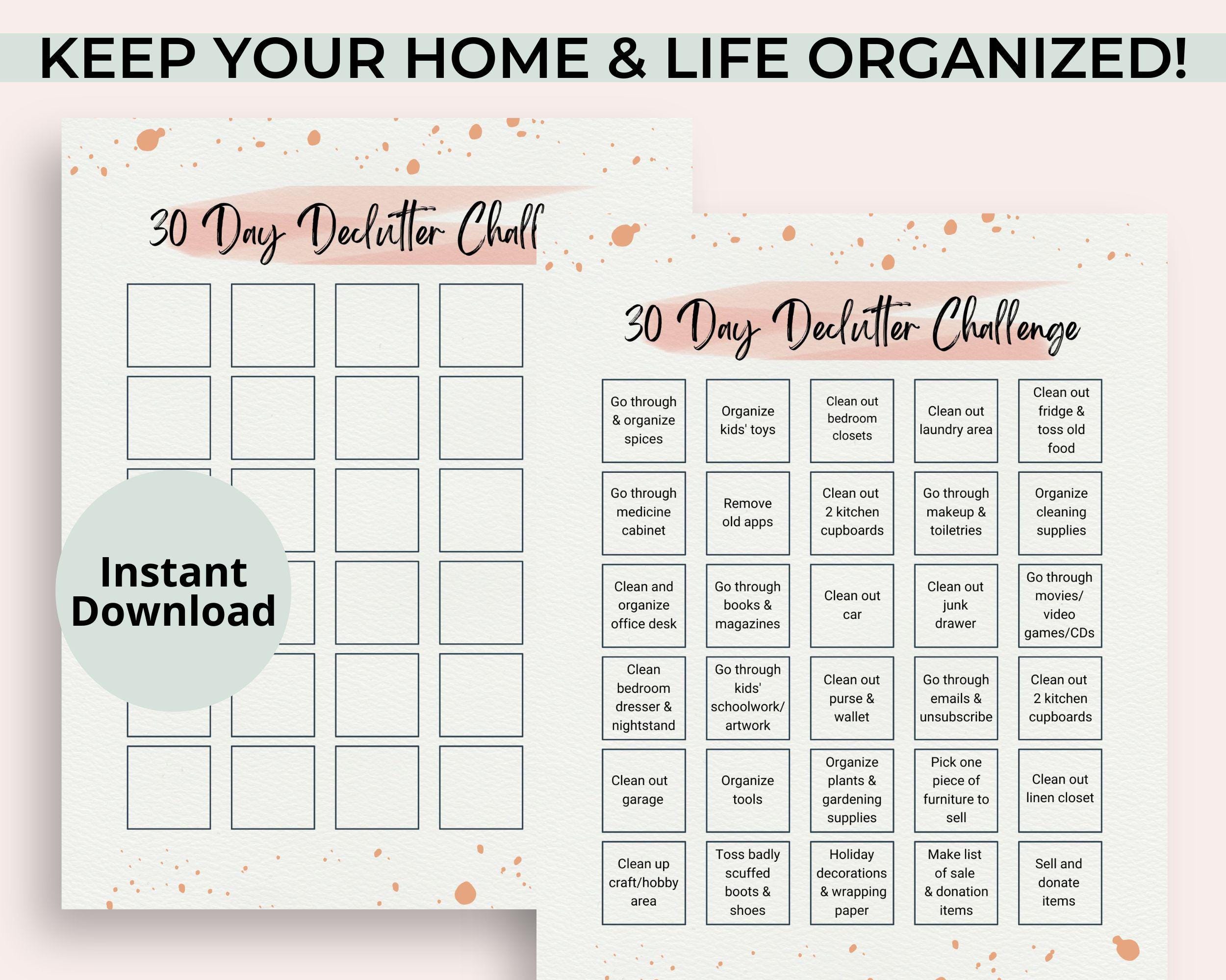 30 Day Declutter Challenge Printable - Home Organization - Decluttering ...