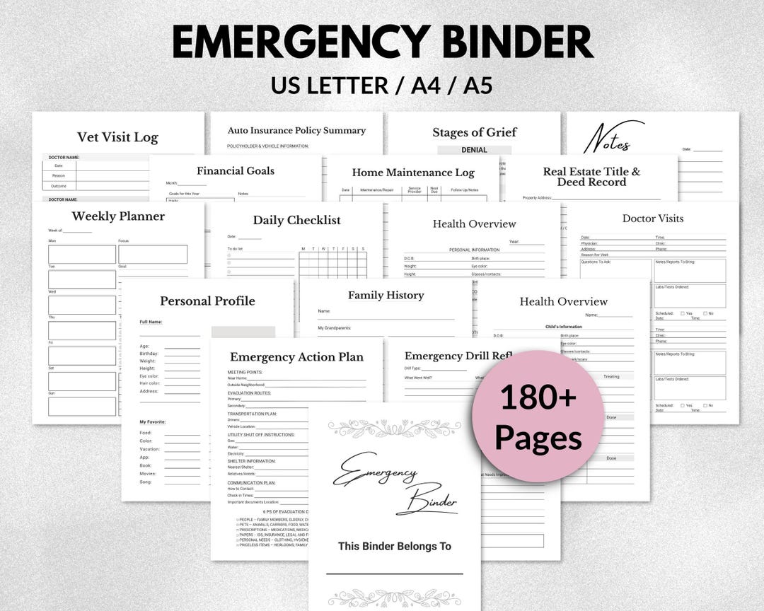 Emergency Binder Printable, Home Management, End of Life Planner (US ...