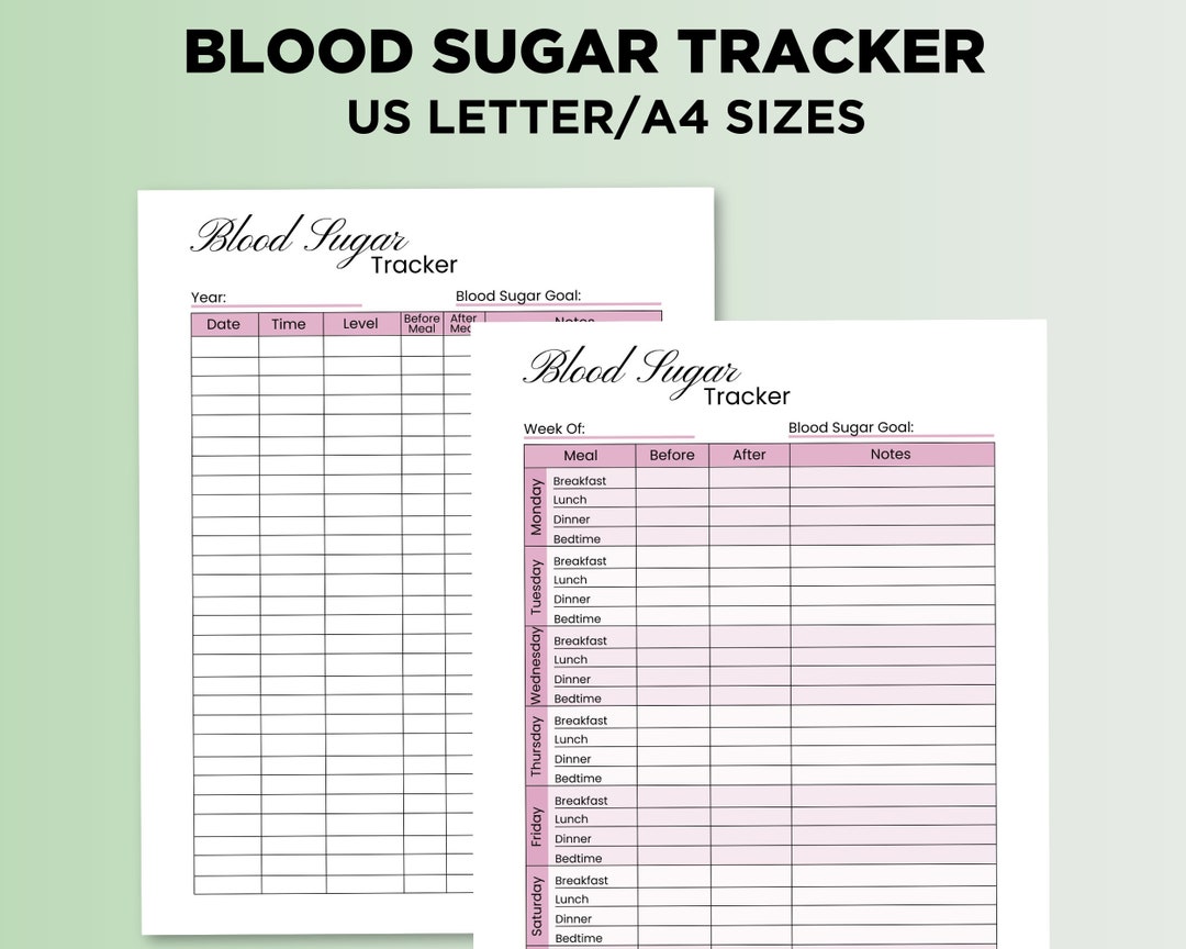 Blood Sugar Tracker Printable, Blood Sugar Log Book, Blood Glucose ...