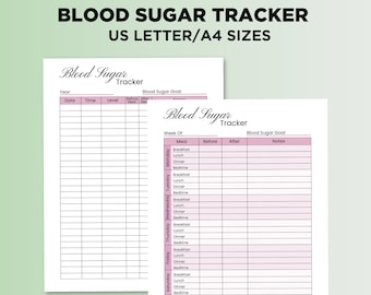 Blood Sugar Tracker Printable, Blood Sugar Log Book, Blood Glucose Chart, Diabetes Management, Health Tracker, Prediabetes, Diabetes Record