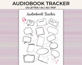 Audiobook Tracker - Printable Journal Page - Reading Log Template - A5 Planner