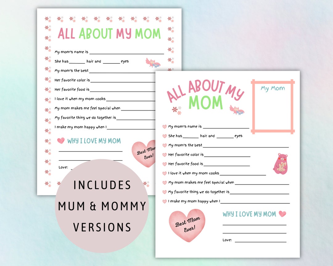 All About My Mom Printable Questionnaire, Mother's Day Gift, Mommy ...