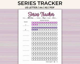 Series Tracker Printable – TV Show Journal Page - Episode Tracker - Track Seasons Watched - Letter, A4, A5 Planner Insert