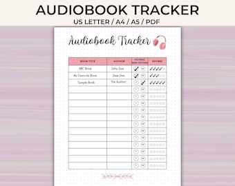 Audiobook Tracker -Printable Journal Page - Book List - Reading Log Template - Audiobook Review - Letter, A4, A5 Planner Page
