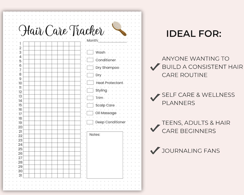 Hair Care Tracker Printable: Daily &amp; Monthly Haircare Routine, Journal Page - Etsy