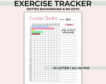 Monthly Exercise Tracker Printable: Fitness Journal Page, Workout Goal Planner, Activity Log