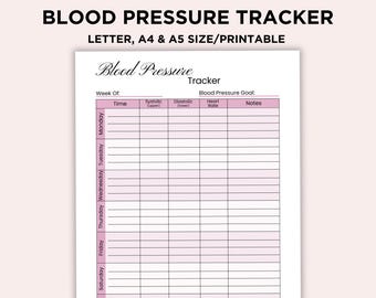 Blood Pressure Tracker, Printable Blood Pressure Log, BP Chart, Hypertension Tracker, Vitals Tracker, Medical Tracker, Letter A4 A5 PDF