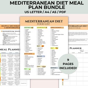 Mediterrane Diet Lebensmittelliste und Mahlzeitenplan zum ausdrucken, Mediterrane Diet Snack Liste, zu vermeidende Lebensmittel, Herz gesunde Mahlzeit Planer PDF