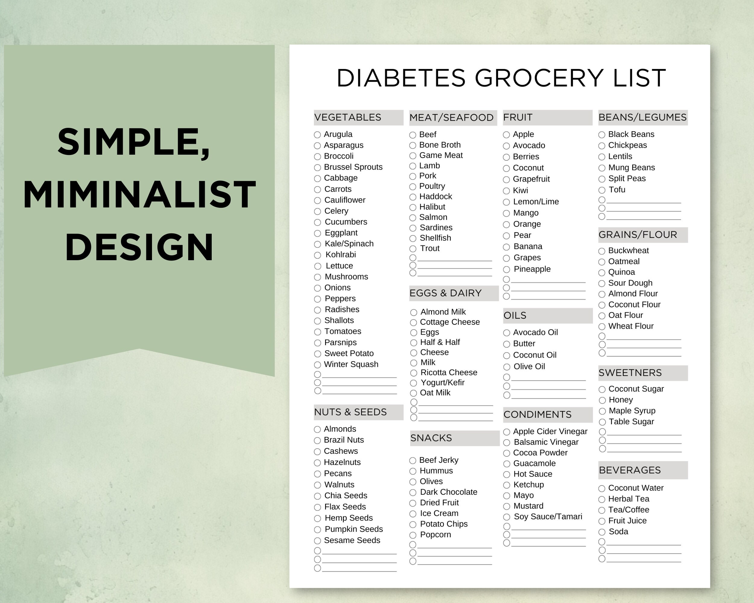 Diabetes Grocery List Printable, Diabetes Food List, Diabetic Meal Plan ...
