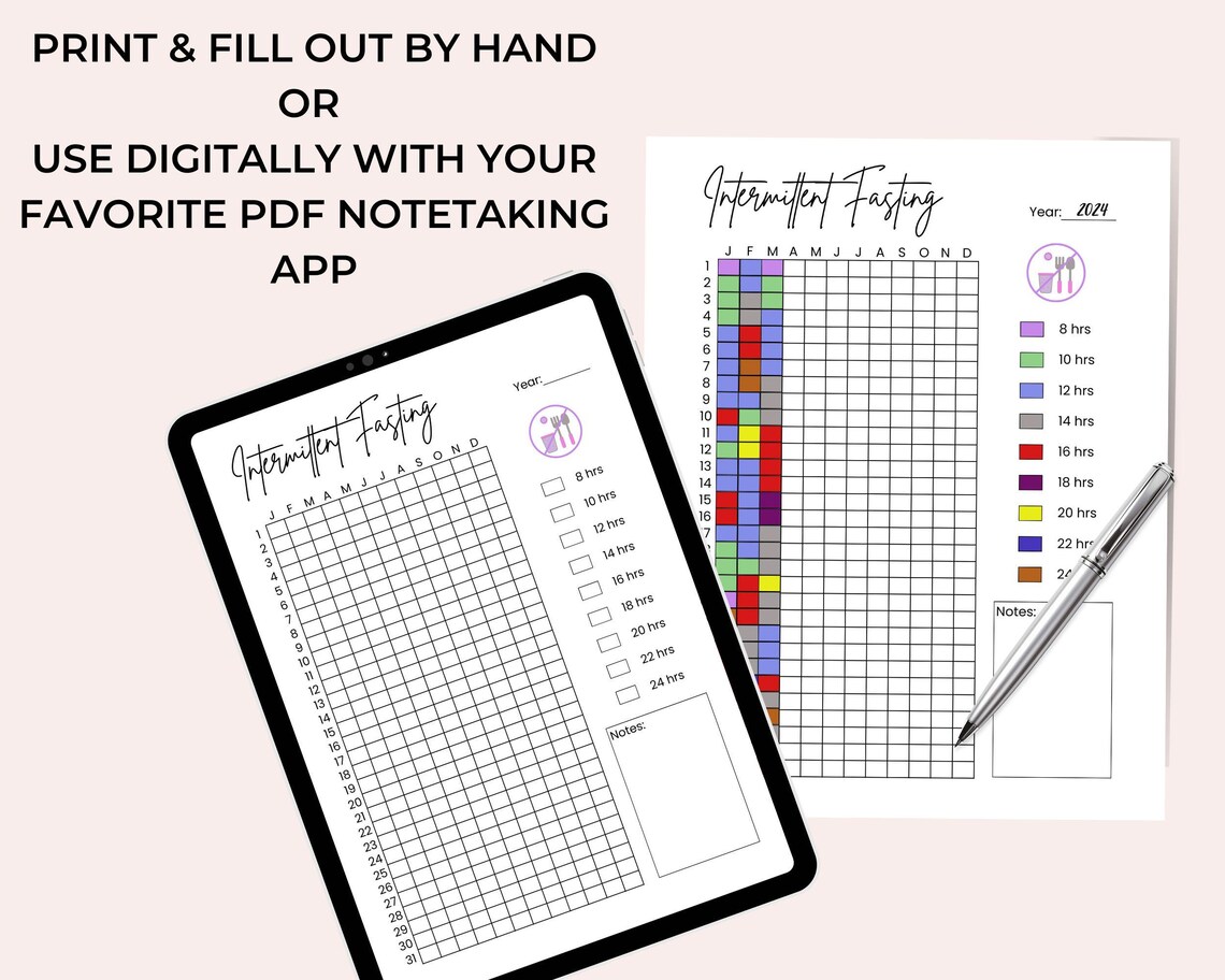 Yearly Intermittent Fasting Tracker Printable - Journal Page - Food Intake Tracker - 16/8 ...