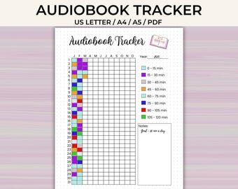 Audiobook Tracker - Printable Journal Page - Reading Log Template - Letter, A4, A5 Planner Page