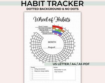 Wheel of Habits Tracker - afdrukbare dagboekpagina - maandelijkse doelplanner - US Letter/A4/A5