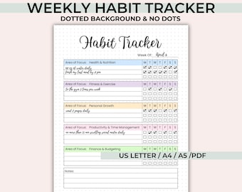 Wöchentlicher Habit Tracker zum Ausdrucken - tägliche Gewohnheit Journal Seite - Zieltracker - US Letter, A4, A5