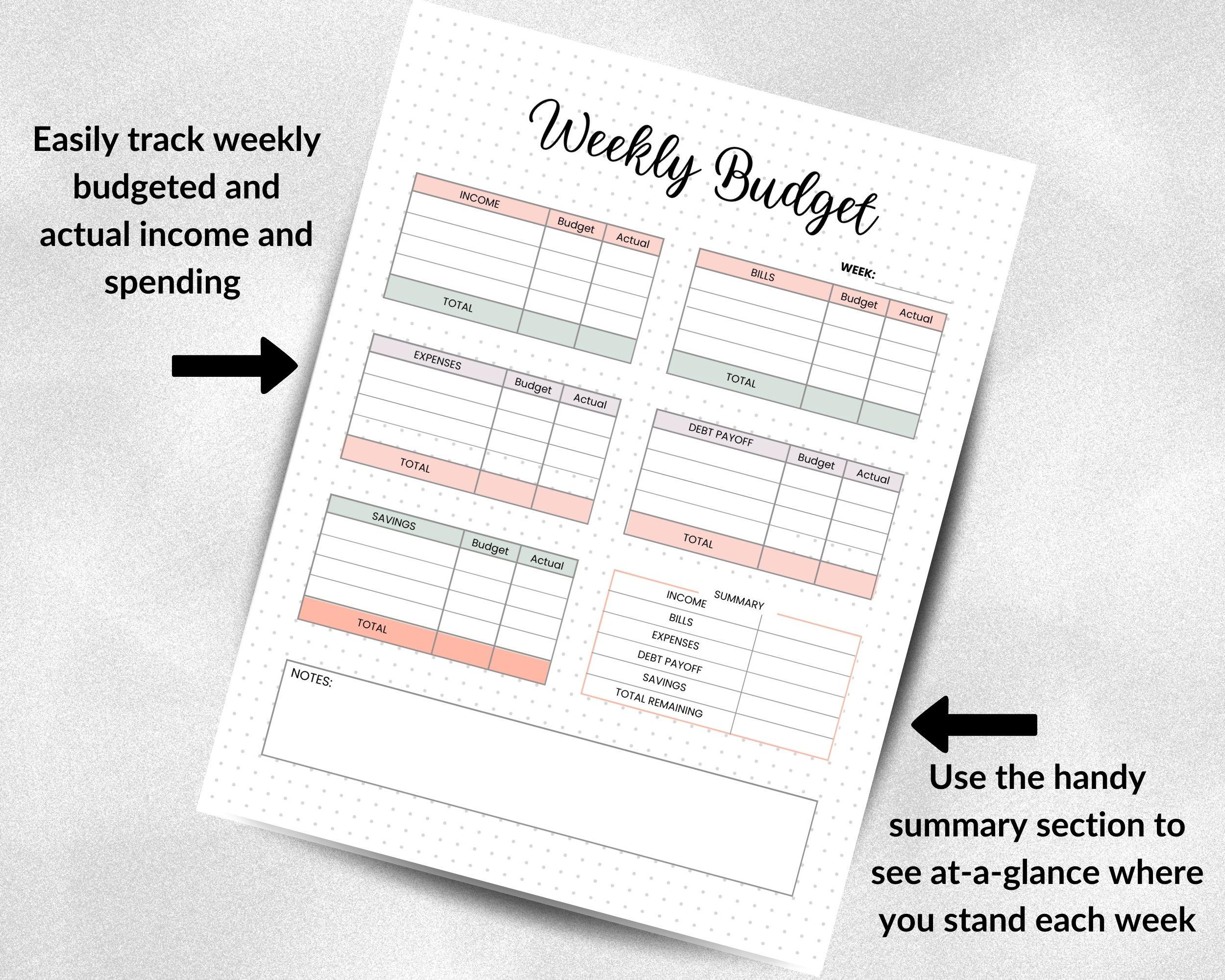 Printable Weekly Budget Planner - Journal Page - Paycheck Budget ...