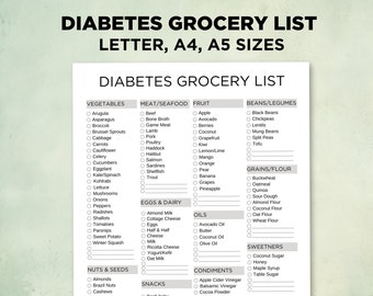 Diabetes Grocery List Printable, Diabetes Food List, Diabetes Meal Planner, Diabetes Shopping List, Low Sugar, Prediabetes Food