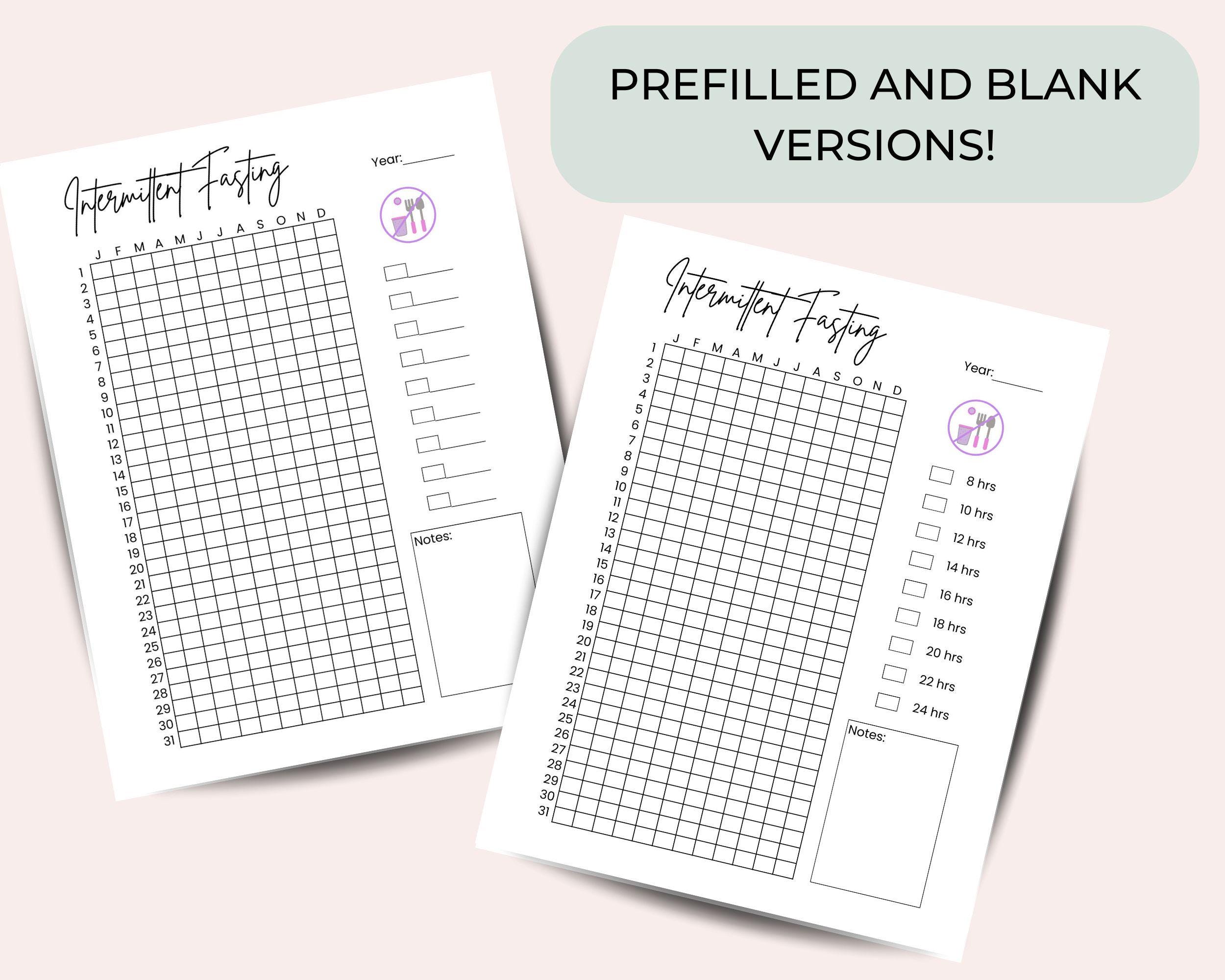 Yearly Intermittent Fasting Tracker Printable - Journal Page - Food Intake Tracker - 16/8 ...