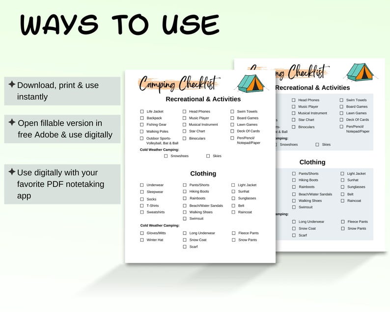 Camping Checklist, Editable Camping Planner, Printable Camping Packing ...