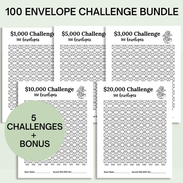 100 Envelope Challenge Bundle, Savings Challenge Printable, 100 Envelope Tracker, Savings Tracker, Money Savings Challenge, Savings Goal