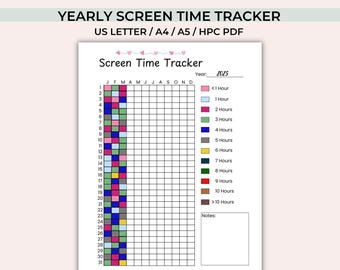Yearly Screen Time Tracker - Printable Journal Page - Daily Screen Time Tracking - Time Management Log - Manage Screen Time - Habit Tracker