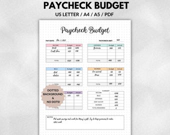 Paycheck Budget Printable, Budget by Paycheck Template, Money Journal Page, Income & Expense Tracker