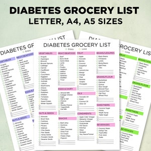 Lista de alimentos imprimible para la diabetes, lista de la compra para la diabetes, plan de comidas para la diabetes, guía de alimentos para la diabetes, alimentos bajos en azúcar, alimentos para la prediabetes