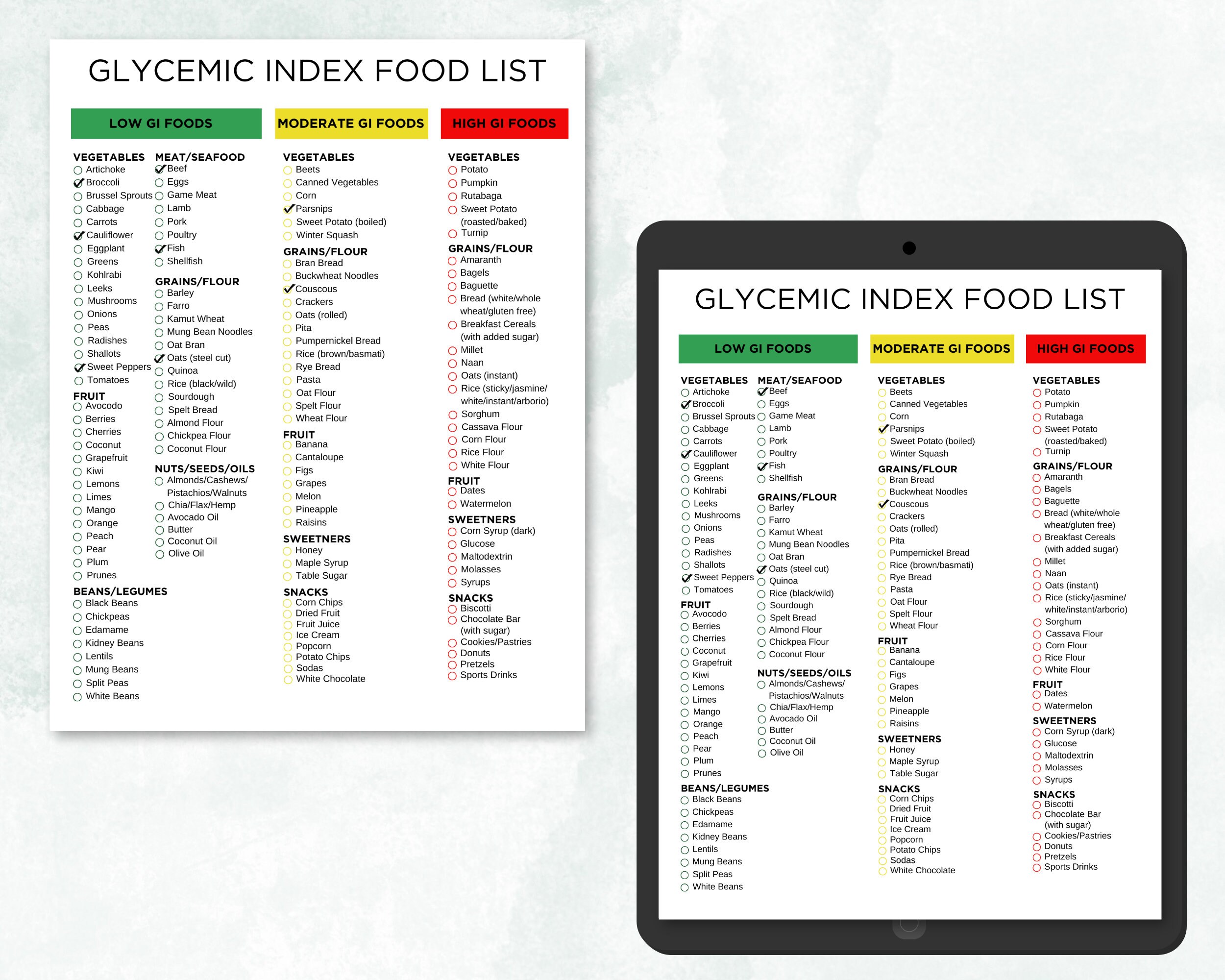 Gi Food Label Glycemic Index Food List, Low GI Chart, Blood Sugar Friendly Grocery ...