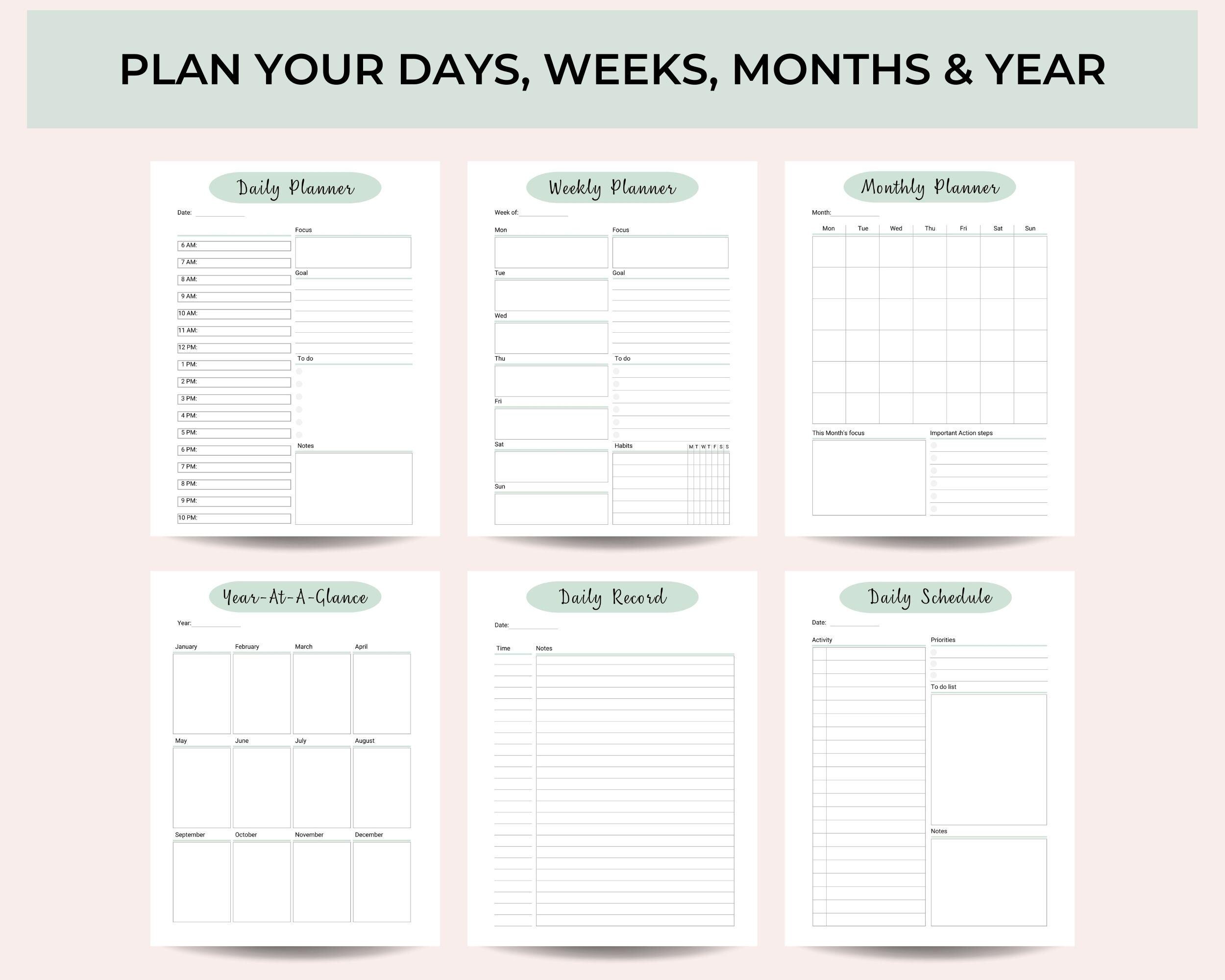 Editable Goal Planner Bundle - Printable SMART Goal Setting - Daily ...