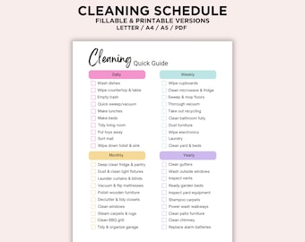 Editable Cleaning Schedule, Printable Cleaning Chart, Daily Weekly Monthly Annual Cleaning Checklist, House Cleaning Tracker