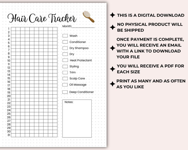 Hair Care Tracker Printable: Daily & Monthly Haircare Routine, Journal ...