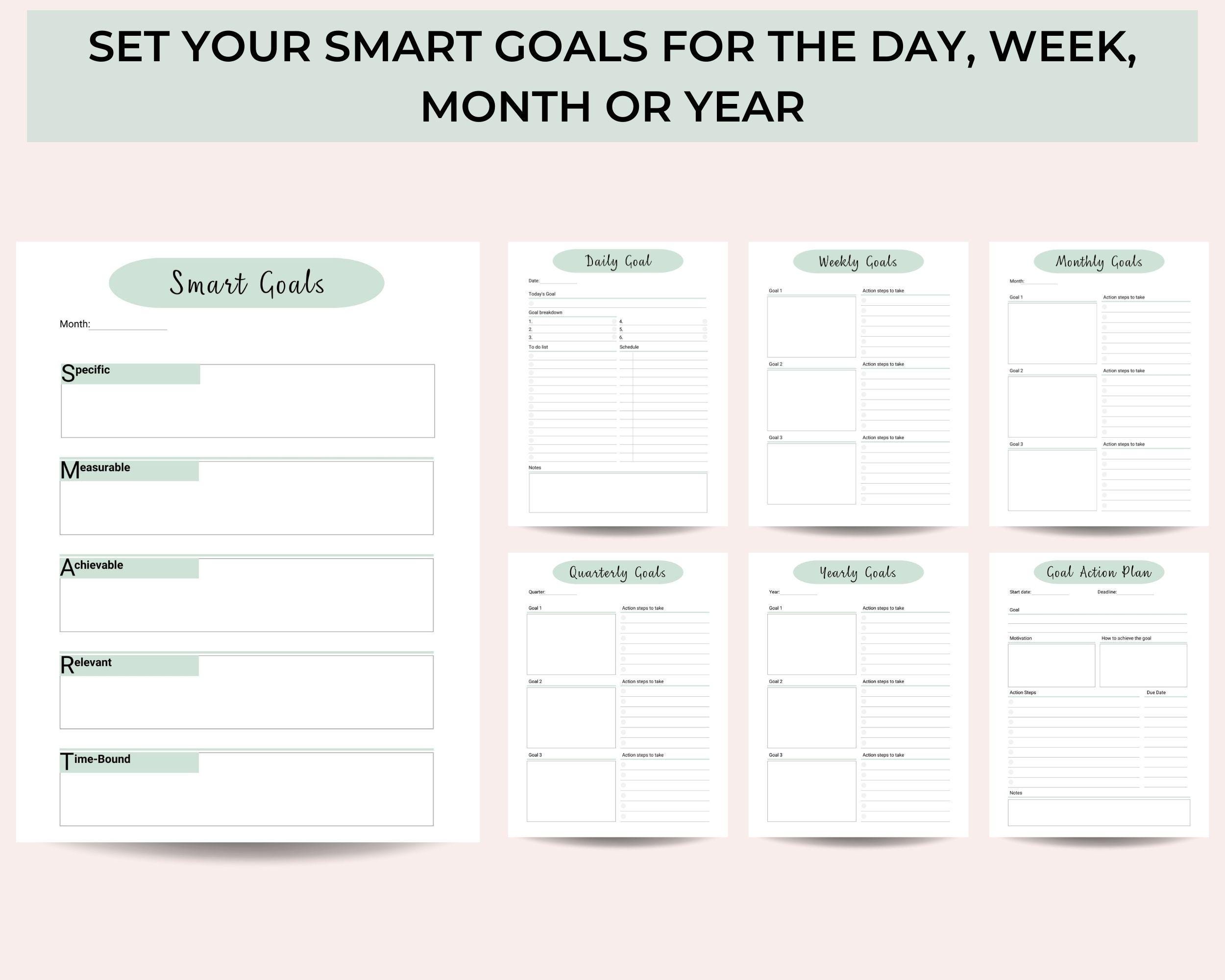Editable Goal Planner Bundle - Printable SMART Goal Setting - Daily ...