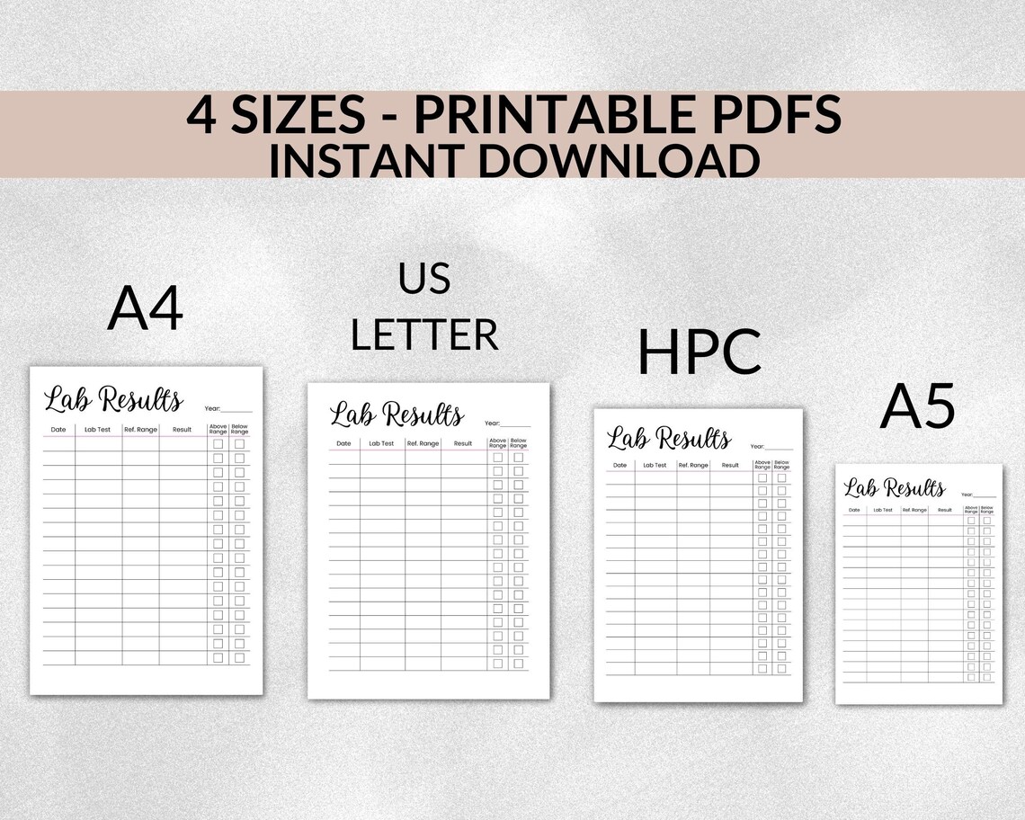 Editable Lab Result Form Editable Lab Results Tracker - Printable Blood Work Tracker - Health ...