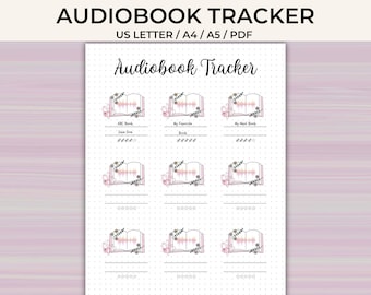 Audiobook Tracker Printable: Reading Log for Planners, Book Journal Page (Letter, A4, A5) (PDF)