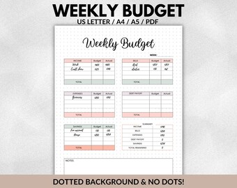 Printable Weekly Budget Planner - Journal Page - Paycheck Budget - Savings & Expense Tracker