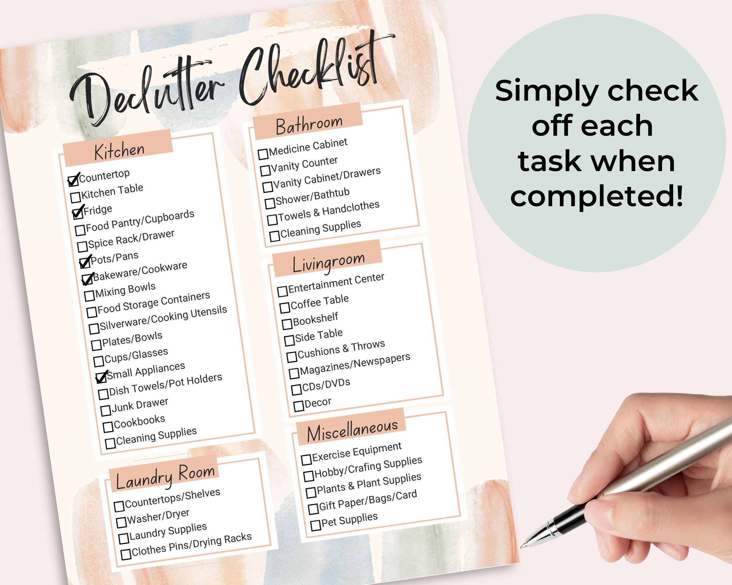 Declutter Checklist Printable, Declutter Planner, Home Decluttering ...