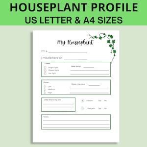 Printable Plant Profile, Indoor Plant Care, Plant Planner, Plant Care Guide, Plant Instructions, Plant Journal, Houseplant Care