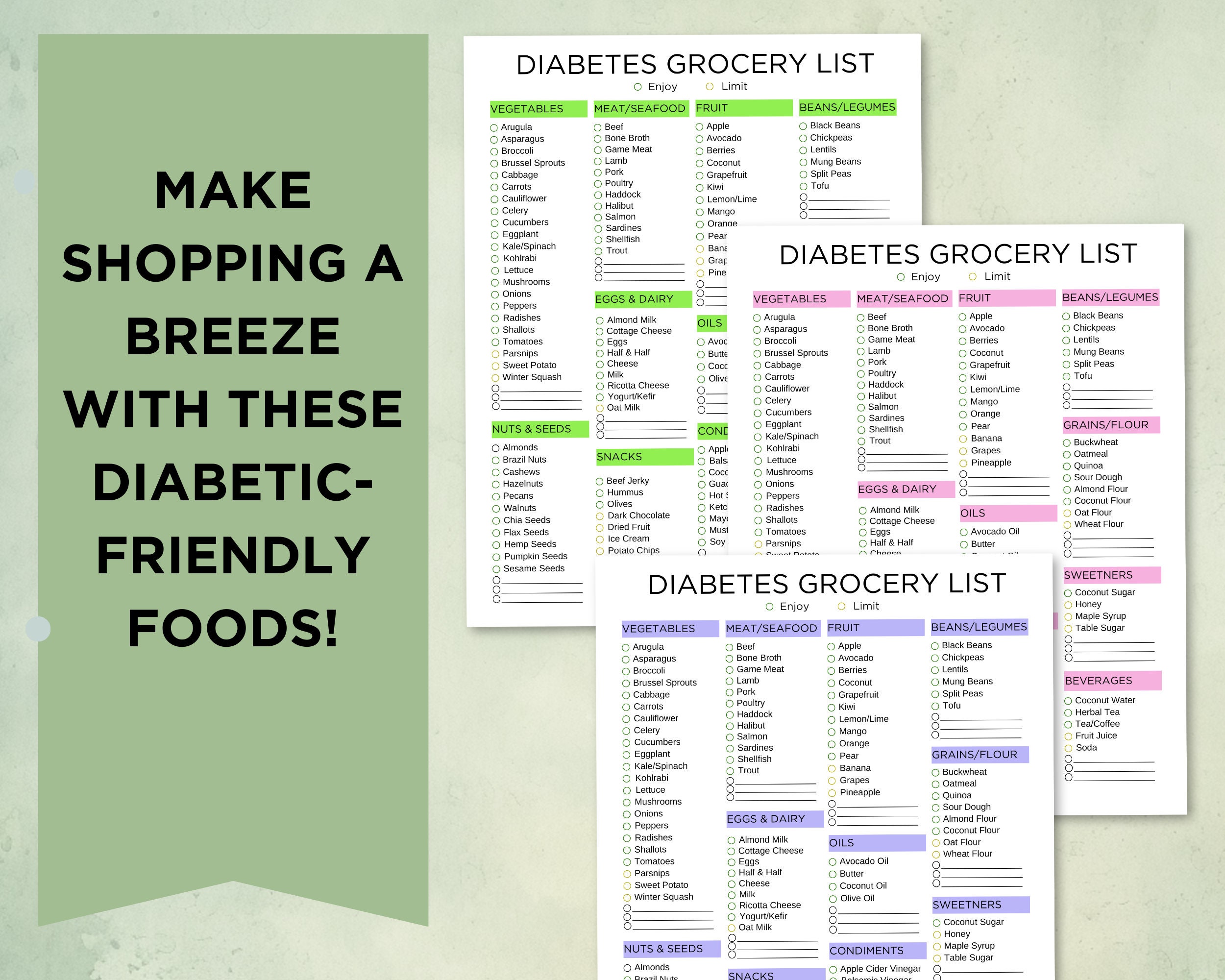 Diabetes Grocery List Printable, Diabetes Food List, Diabetic Meal Plan ...