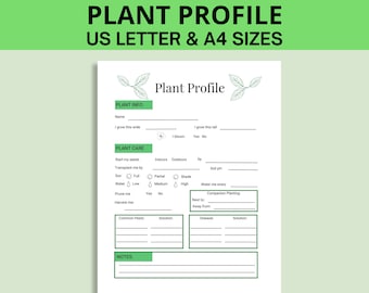 Plant Profile Sheet Printable, Plant Instruction Tracker, Plant Care Guide, Garden Information Page, Gardening Log, Plant Log